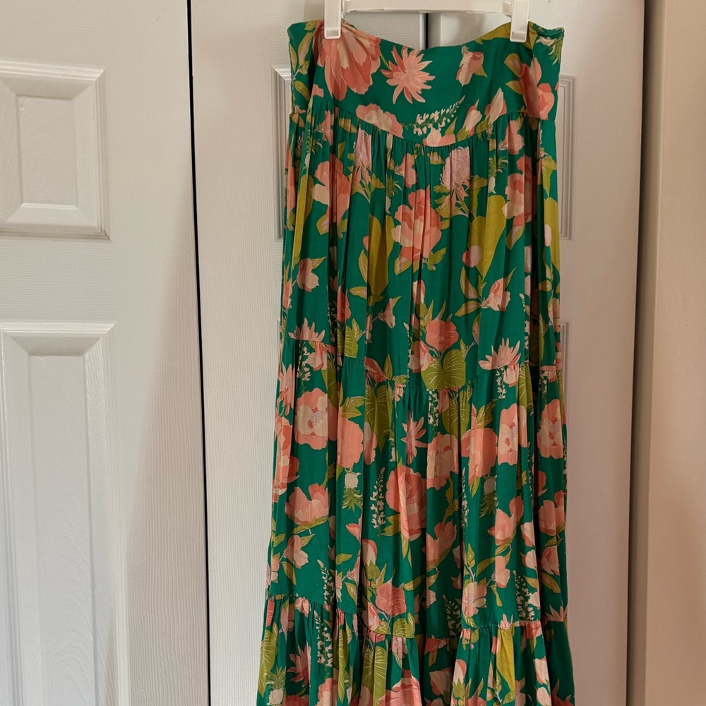 NATURAL LIFE Vibrant Green and Pink Floral Skirt